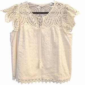 Jennifer & Grace Eyelet Lace Flutter Sleeve Top